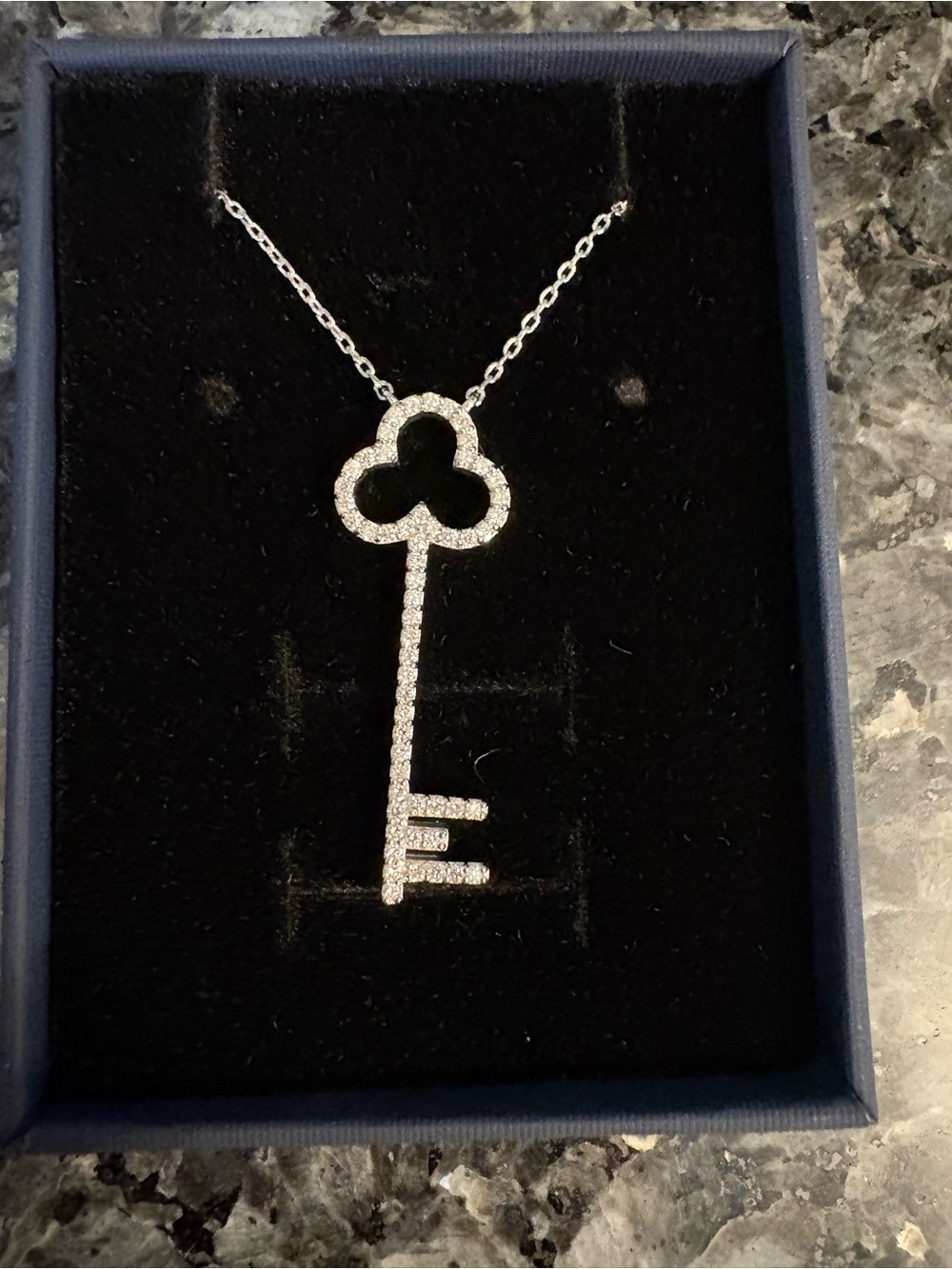 Sterling Silver Key Pendant Necklace with Lab Grown Diamonds